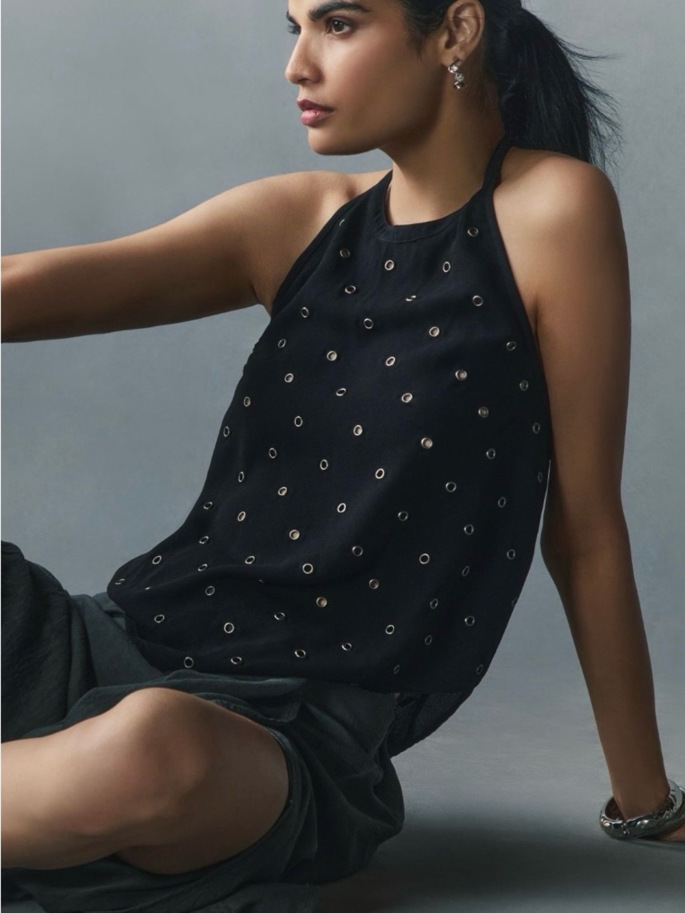 Anthropologie Black Eyelet Halter Camisole